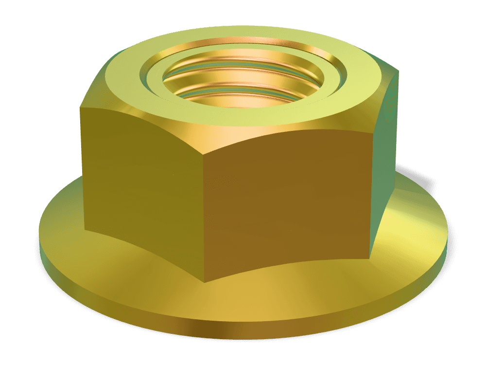 صامولة سداسية بشفة DIN 6923 – Steel 10 (nut)، Zinc plated yellow
