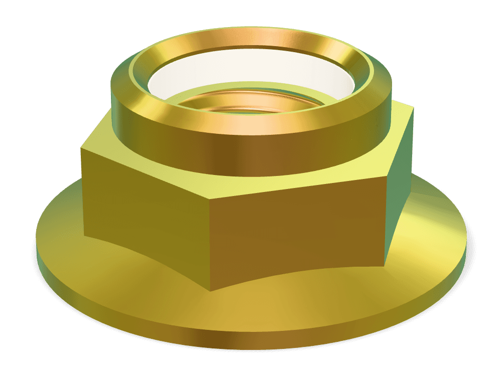 صامولة سداسية بشفة وحلقة نايلون DIN 6926 – Steel 10 (nut)، Zinc plated yellow