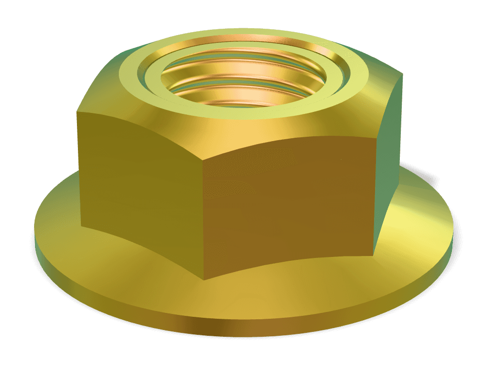 صامولة قفل سداسية بشفة معدنية بالكامل DIN 6927 – Steel 10 (nut)، Zinc plated yellow