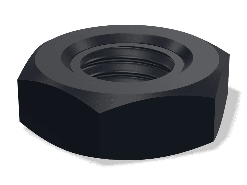 صامولة سداسية رفيعة – سن ناعم DIN 936 – Steel 6 (nut)، Black oxide