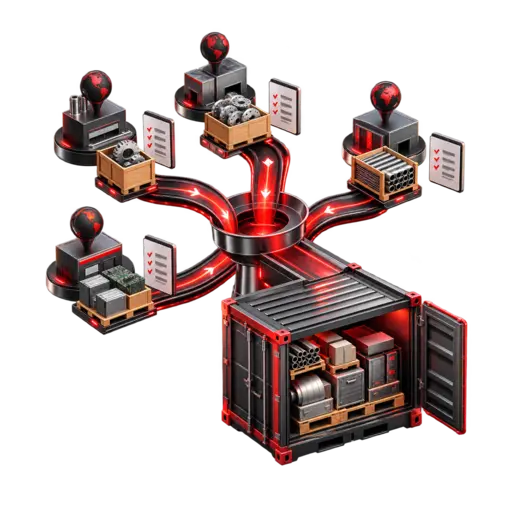 Multiple suppliers consolidated into one industrial shipment