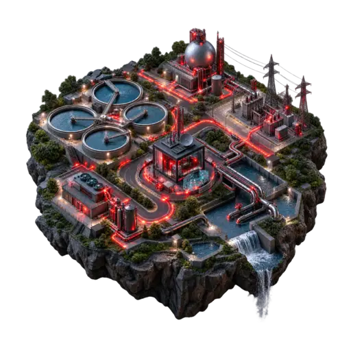 3D utility ecosystem with water treatment, grid and smart control infrastructure